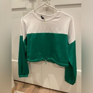 Green & White Crop Crew Neck